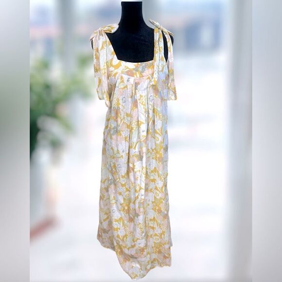🔥🔥 APIECE APART Palmas Shoulder Tie Dress Maxi Dress Day Arte Floral Size M - Picture 6 of 14